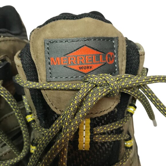 Merrell Dry Work Mid Boots ASTM Steel Toe Tan Leather & Mesh Men's 8.5/42 - Picture 3 of 10